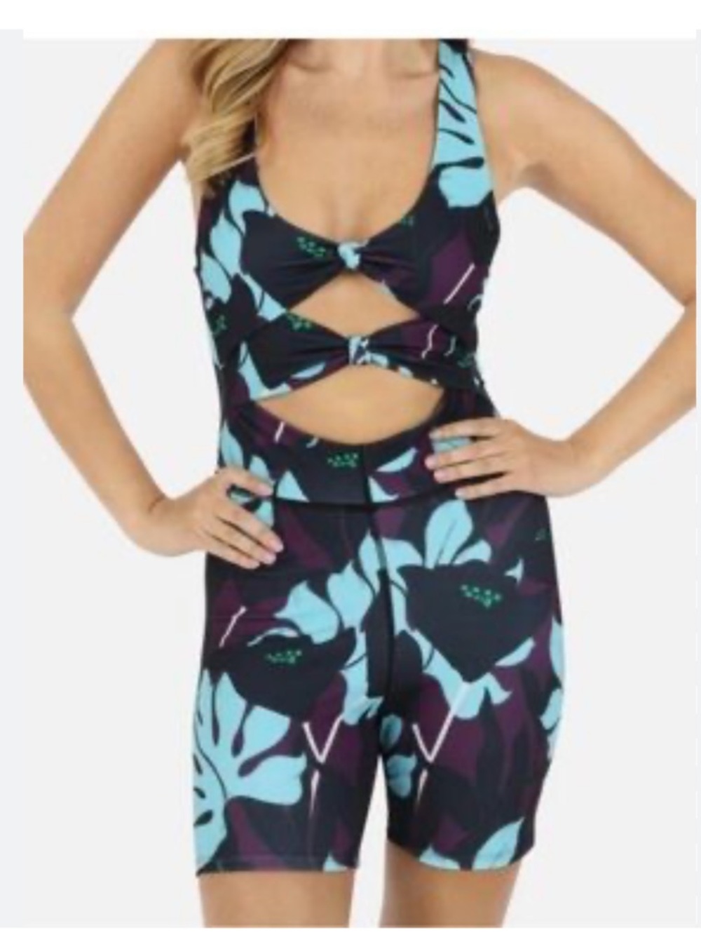 NWT Lezat Tropical Cutout Activewear Romper Onesie Blue Purple XL